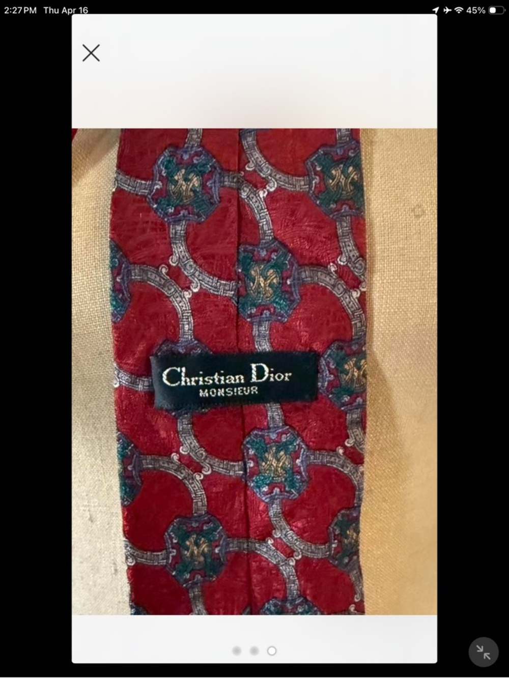 Dior Red Tie with Blue and Green Motif